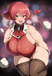 1girls artist_request hololive houshou_marine huge_breasts looking_at_viewer open_mouth red_hair thick_thighs tongue tongue_out virtual_youtuber