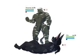 absurd_res anthro big_muscles canid canine canis cell_(unknown) duo felid gameplay_mechanics growth hi_res huge_muscles hyper hyper_muscles male male/male mammal muscle_growth muscle_theft muscular pantherine size_theft stepped_on tiger unknown_(artist) wolf