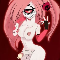 alternate_version_at_source big_breasts bomb cherri_bomb cherri_bomb_(hazbin_hotel) cum cumshot fingerless_gloves futa_only futanari futanari_connoisseur_(artist) grinning hazbin_hotel pixel_art solo tattoos