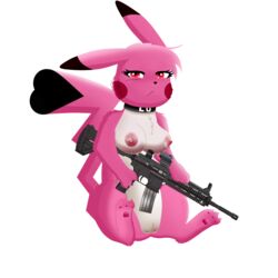 1girls 2017 assault bottomless breasts clothed clothing digital_media_(artwork) female gun lucaschu lucychu pink_fur pussy ranged_weapon rifle semi-anthro solo video_games weapon