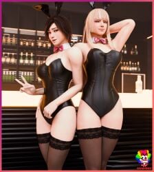 3d blonde_hair brown_hair bunny_ears bunny_girl bunnysuit emilie_de_rochefort exposed_thighs kazama_asuka large_breasts self_upload slymyguy tagme tekken tekken_8 thighs tights