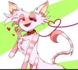 1male 4_arms angel_dust angel_dust_(hazbin_hotel) animal_ears anthro femboy gold_tooth hazbin_hotel heart_symbol nude pet_collar spider tail tsukushiba