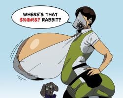 1boy behemaid breasts breasts_bigger_than_head breasts_bigger_than_torso cleavage covered_nipples dead_by_daylight female gigantic_breasts heart huge_breasts human hyper hyper_breasts large_breasts mask meme pixie_cut rabbit short_hair size_difference the_skull_merchant