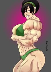 1girls abs avatar_legends avatar_the_last_airbender bare_shoulders biceps big_muscles black_hair bra breasts earth_kingdom extreme_muscles female female_only grey_eyes large_breasts looking_at_viewer muscles muscular muscular_female panties roemesquita smile smooth_skin solo teeth the_legend_of_korra thighs toph_bei_fong