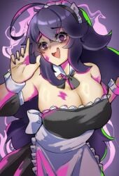 1340smile 1girls big_breasts breasts female game_freak hairband hex_maniac long_dress long_hair looking_at_viewer nintendo pokemon pokemon_xy purple_eyes purple_hair smile solo standing sweater tagme