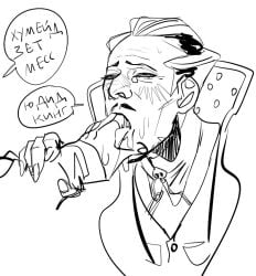 cum cum_in_mouth cum_on_fingers dragon_age dragon_age_the_veilguard emmrich_volkarin fully_clothed otrawa speech_bubble translation_request