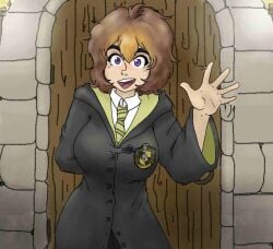 1female 1girls alternate_breast_size alternative_universe au clumsy_drawfag female female_focus female_only harry_potter harry_potter:_hogwarts_mystery hogwarts_student hufflepuff merula_snyde merupuff