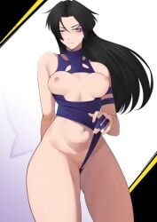 2d asian_female black_hair bodysuit breasts cute female female_only grey_eyes hand_behind_back looking_at_viewer marvel marvel_comics marvel_rivals mutant_(marvel) nipples no_underwear noelpantsu psylocke psylocke_(marvel_rivals) pulling_clothing purple_bodysuit pussy sai_(marvel) standing thick_thighs vagina vengeance_psylocke visible_nipples visible_pussy white_skin x-men