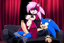 1boy 1girls ai_generated ass backstage blue_body breasts female fishnets imminent_sex incest leather_clothing leather_jacket magenta_fur male male/female pink_hair smirk sonia_the_hedgehog sonic_(series) sonic_the_hedgehog sonic_the_hedgehog_(series) sonic_underground straight tongue_out vaginal_penetration veiny_penis