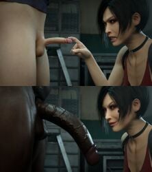 1girls 2boys 3d ada_wong angry black_hair dark-skinned_male disgusted interracial large_penis light-skinned_female light-skinned_male penis_size_difference qos queen_of_spades resident_evil sexiieensfw short_hair small_penis small_penis_humiliation smile smirk