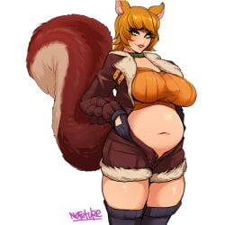 1girls belly big_belly big_breasts female female_only furry_tail green_eyes hi_res legwear looking_at_viewer marvel marvel_comics marvel_rivals nofuture orange_hair plump slightly_chubby smiling smiling_at_viewer solo squirrel_ears squirrel_girl_(marvel) squirrel_girl_(marvel_rivals) squirrel_tail tail thick_thighs white_background