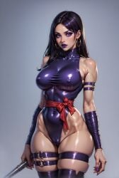 ai_generated alternate_version_available big_breasts breasts erect_nipples league69 leotard long_hair looking_at_viewer marvel marvel_rivals nipple_bulge no_bra no_panties psylocke psylocke_(marvel_rivals) purple_eyes purple_lipstick shiny_skin thighhighs vengeance_psylocke watermark x-men