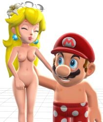 1boy1girl 1girls 3d accurate_art_style blender blonde_hair breasts clothed_male_nude_female female mario mario_(series) medium_breasts moustache naked navel nintendo nipples nude princess_peach pussy red_cap straight sunglasses_on_head super_mario_odyssey swimsuit tuxedohank