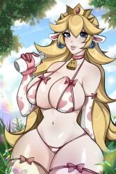 1girls bikini bikini_bottom bikini_top blonde_hair breasts cowgirl_position female female_only julkill00 mario_(series) nintendo peach princess_peach