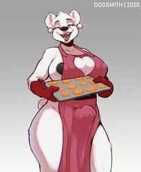 1futa anthro apron apron_only bear bear_ears big_breasts black_nipples black_nose breasts closed_eyes cookie cooking faizenek fur furry futa_only futanari gloves inu-sama open_mouth penis penis_under_clothes polar_bear signature simple_background smile solo tagme tail teeth the_dogsmith tongue white_fur