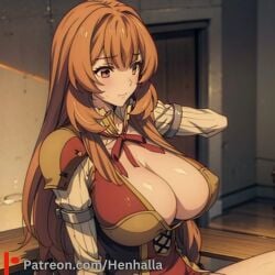 ai_generated anime anime_style big_breasts cute_face dress henhalla orange_hair raphtalia shy very_long_hair very_shy