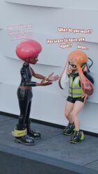 3d agent_3_(splatoon) agent_8_(splatoon) inkling_girl octoling_boy orange_hair pink_hair splatoon