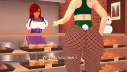 2girls 3d blue_hair brown_hair brown_hair bunnysuit fishnets huge_ass thick_thighs