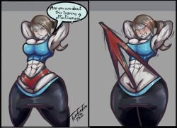 bdsm blushing buff_female cuntbusting dialogue frontal_wedgie humiliation muscular_female pain panties red_panties tomtomtomthetom torture underwear wedgie wedgie_fetish wii_fit_trainer