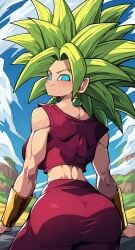 ai_generated alien alien_girl ass back back_view big_ass blue_eyes caulifla dragon_ball dragon_ball_super eyes female fusion_character green_hair kale kefla mullon novelai saiyan super_saiyan