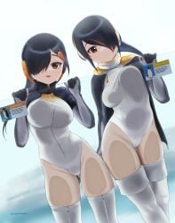 2girls against_glass b11mech breast_press dutch_angle emperor_penguin_(kemono_friends) king_penguin_(kemono_friends)