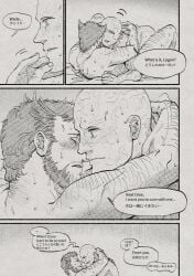 2boys arm_hair arms_around_neck ass azuko_(@zuco) bald beard blush closed_eyes closed_mouth comic completely_nude couple deadpool deadpool_&_wolverine_(2024) english_text facial_hair full-face_blush gay hug looking_at_another male_focus marvel marvel_cinematic_universe marvel_comics missionary multiple_boys muscular nude scar scars_all_over short_hair smile smirk sweatdrop tears teeth wolverine_(x-men) x-men yaoi