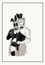 2boys animal_ears arm_hair ass azuko_(@zuco) beard blush bunny_boy bunny_ears bunnysuit chest_hair crop_top crossdressing deadpool deadpool_&_wolverine_(2024) detached_collar facial_hair fake_animal_ears gay hand_hair james_howlett large_pectorals leotard logan_(x-men) long_sleeves male_focus male_playboy_bunny marvel marvel_cinematic_universe mask multiple_boys muscular muscular_male pantyhose pectorals rabbit_ears rabbit_tail scar scars_all_over short_hair shorts strapless strapless_leotard sweatdrop tail thumbs_up wade_wilson wolverine_(x-men) wrist_cuffs x-men yaoi