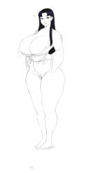 almost_naked black_hair curvy_female franktonius japanese_clothes large_breasts original_character voluptuous_female