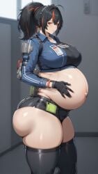 1female 1girls ai_generated ass belly belly_button black_hair black_hair_female breasts exposed_belly exposed_belly_button exposed_pregnant_belly female hoyoverse light-skinned_female light_skin mihoyo mihoyo_technology_(shanghai)_co._ltd. new_eridu_public_security police_uniform policewoman ponytail ponytail_(hair) ponytail_female pregnant pregnant_belly pregnant_female red_eyes red_eyes_female standing thick_thighs thighs watermark wide_hips zenless_zone_zero zhu_yuan