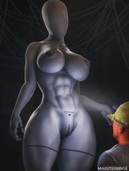 bigger_female faceless_character faceless_female female female_focus humanoid looking_at_another looking_down mannequin maxsterbrge monster_girl robot robot_girl scary