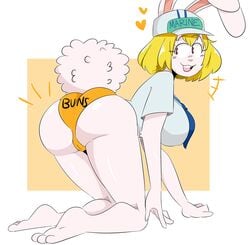 1girls :3 anthro ass bunny_tail carrot_(one_piece) dat_ass female female_only jinu lagomorph marine_uniform_(one_piece) necktie one_piece orange_panties panties presenting print_panties solo underwear