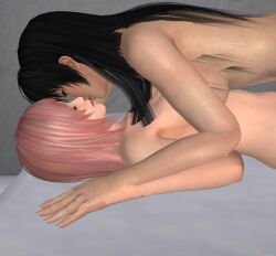 3d breasts dead_or_alive honoka_(doa) kasumi_(doa) kissing xnalara yuri