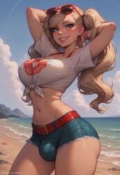 1futa ai_generated ann_takamaki beach belly belt big_ass big_belly big_breasts big_hips big_penis blonde_hair blue_eyes breasts bulge denim denim_shorts dick dickgirl earring earrings erection futa_only futanari grin grinning grinning_at_viewer hair hair_ornament hair_pin hands_behind_head highres hot_pants huge_ass huge_breasts huge_cock legs lips long_penis looking_at_viewer makeup naked narrow_waist navel outside penis persona persona_5 persona_5_royal pose red_belt seductive seductive_look seductive_pose seductive_smile shirt shorts smile smiling smiling_at_viewer smooth_penis smooth_skin solo solo_focus solo_futa solo_futanari sunglasses sunglasses_on_head sunglasses_removed swimwear teeth testicles twintails velonix white_shirt yellow_hair