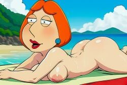 ai_generated ass family_guy lois_griffin nipple nude one_breast_visible sunbathing thighs