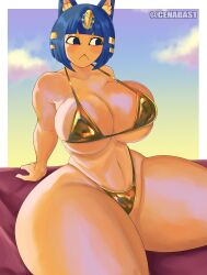 1girls animal_crossing ankha ankha_(animal_crossing) anthro ass big_ass big_breasts big_thighs bikini blue_hair breasts cat_ears cat_girl cat_tail catgirl cenabas female female_focus female_only fur furry gigantic_ass gigantic_breasts gigantic_thighs golden_bikini huge_ass huge_breasts huge_thighs hyper hyper_ass hyper_breasts short_hair tagme thick_hips thick_thighs thighs