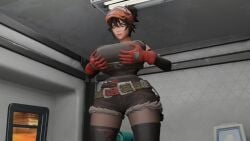 alternate_ass_size alternate_breast_size black_hair blender female fortnite fortnite:_battle_royale giantess grabbing_own_breast hourglass_figure huge_breasts legs long short_hair thick_thighs touching_breast visor_(eyewear)