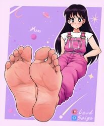 1girl 2d asian asian_female bishoujo_senshi_sailor_moon blushed_soles colored colorful female_focus female_only foot_fetish foot_focus hi_res lewdsaiga meaty_soles overalls pink_overalls purple_eyes purple_hair rei_hino sailor_mars soles soles_female soles_fetish toes white_skinned_female wrinkled_soles wrinkles