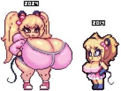 1girls animated anthro bad_anatomy before_and_after blonde_hair bouncing_breasts bow breasts_bigger_than_head breasts_bigger_than_torso cleavage dolphin_shorts female female_focus female_only furry hairbow hips hyper hyper_breasts kingjion massive_breasts mouse pillow_shading pixel_animation pixel_art rodent rodent_humanoid shortstack skirt tan_fur thick_thighs thighs tiffy_cheesecake twintails wide_hips