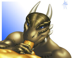 anthro archshen argonian balls dragon erection male nude oral penis reptile scalie sex shen_(archshen) silroidan skyrim smile the_elder_scrolls video_games yaoi