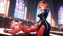 ai_generated astolfo_(fate) bent_over church fate_(series) from_side grabbing_ass grabbing_from_behind grabbing_hips latex latex_suit mahamoan pegging strap-on strap-on_in_ass strap-on_sex thrusting thrusting_into_ass