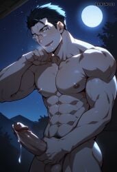 abs ai_generated balls bara biceps big_balls big_penis daddy dilf fullmetal_alchemist kangmzze maes_hughes male male_nipples male_only manly mature_male muscular_male nipples nude pecs penis