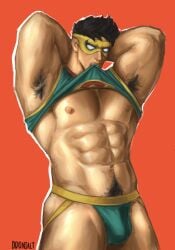 armpit_hair armpits ddonialt hands_behind_head iron_fist iron_fist_(marvel_rivals) jockstrap lifting_shirt lin_lie male_only marvel marvel_rivals mask solo_male