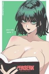 1girls big_breasts black_lipstick book fubuki_(one-punch_man) green_eyes green_hair large_breasts light-skinned_female lipstick looking_at_viewer one-punch_man ouch_meme solo