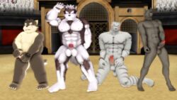 2017 3d abs anthro arena audience balls biceps big_balls blue_eyes blush body_hair brown_fur canine chest_hair closed_eyes colosseum crossover erection feline fur grimoire_of_zero group holdem horkeukamui humanoid_penis kemono male male_only malicekira mammal masturbation mercenary_(character) moritaka multicolored_fur muscular muscular_male nipples nude one_eye_closed open_mouth outside overweight pecs penis pubes public scar slightly_chubby smile stripes teeth tiger tokyo_afterschool_summoners waving white_balls white_fur white_tiger wink wolf