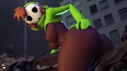 3d 3d_(artwork) ass ass_focus big_ass breasts dark_skin mask motor_vehicle motorbike motorcycle pellenor shy_gal shy_gal_green sitting thick_ass thick_thighs