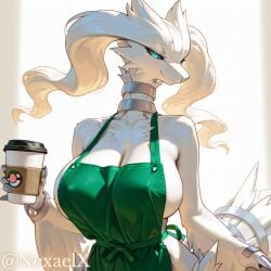 1girls ai_generated anthro apron apron_only big_breasts blue_eyes boob breasts female female_only furry huge_boobs huge_breasts iced_latte_with_breast_milk legendary_pokémon legendary_pokemon looking_at_viewer massive_breasts meme nexaelx nipple_bulge nipples pokémon_(species) pokemon pokemon_(species) pokemon_bw reshiram solo solo_female stable_diffusion standing white_body white_fur white_hair yiff