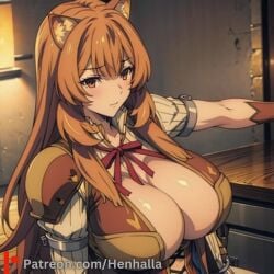 ai_generated anime anime_style big_breasts cute_face dress henhalla orange_hair raphtalia shy very_long_hair very_shy