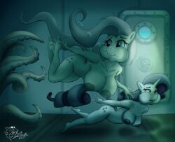 2girls female fluttershy_(mlp) friendship_is_magic hasbro my_little_pony naked nude ponies pony rarity_(mlp) shipwreck swimming tentacle the-blub-meister underwater
