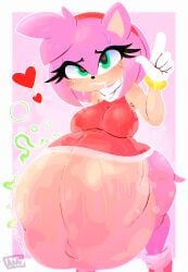 amy_rose belly big_belly cami_gz camigz female female_pred looking_at_viewer same_size_vore soft_vore sonic_(series) sonic_the_hedgehog_(series) thick_thighs vore vore_belly