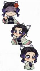 angry_face black_hair chibi cute demon_slayer happy hfxpins kawaii kimetsu_no_yaiba kochou_shinobu sad